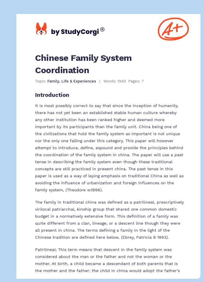 Chinese Family System Coordination. Page 1