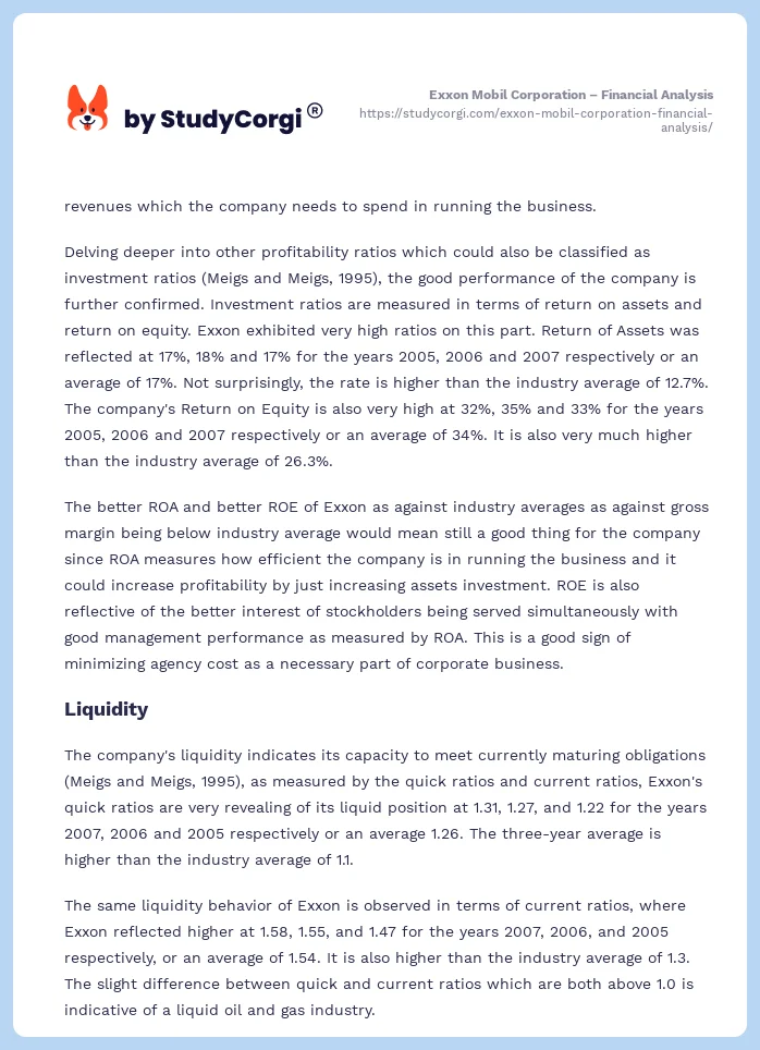 Exxon Mobil Corporation – Financial Analysis. Page 2