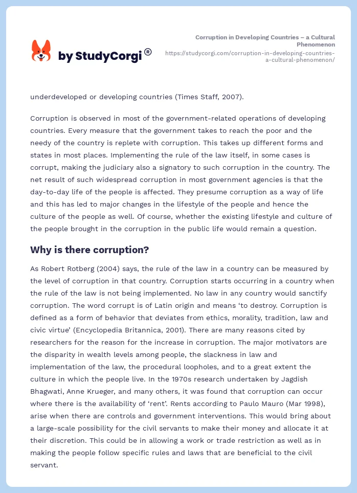 Corruption in Developing Countries – a Cultural Phenomenon. Page 2