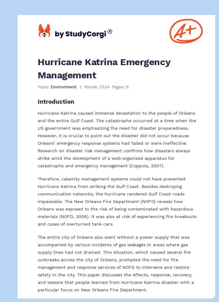 Hurricane Katrina Emergency Management. Page 1