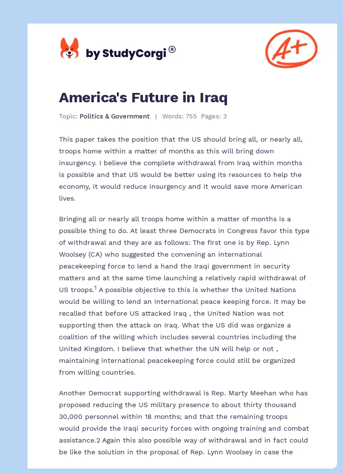 America's Future in Iraq. Page 1