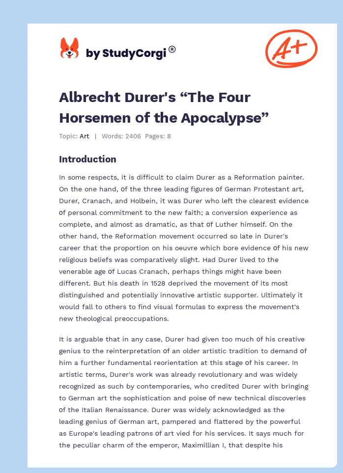 Albrecht Durer's “The Four Horsemen οf the Apocalypse”. Page 1