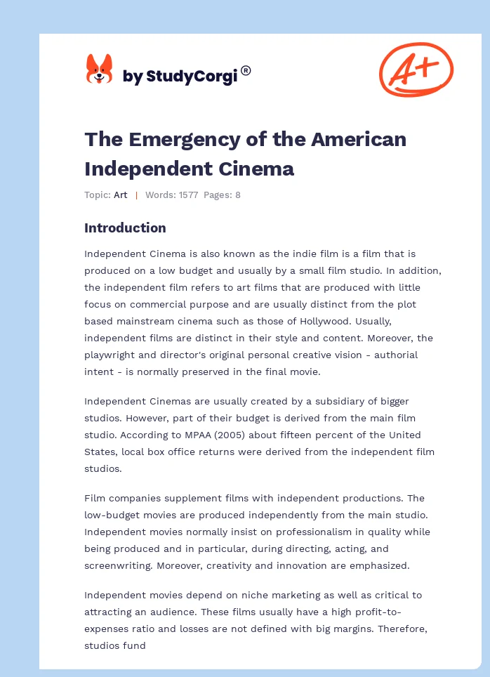 The Emergency of the American Independent Cinema. Page 1