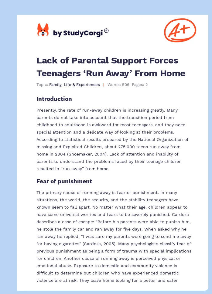 Lack of Parental Support Forces Teenagers ‘Run Away’ From Home. Page 1