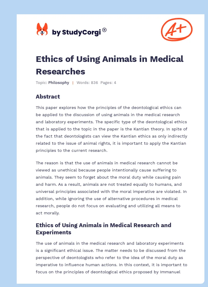 Ethics of Using Animals in Medical Researches. Page 1