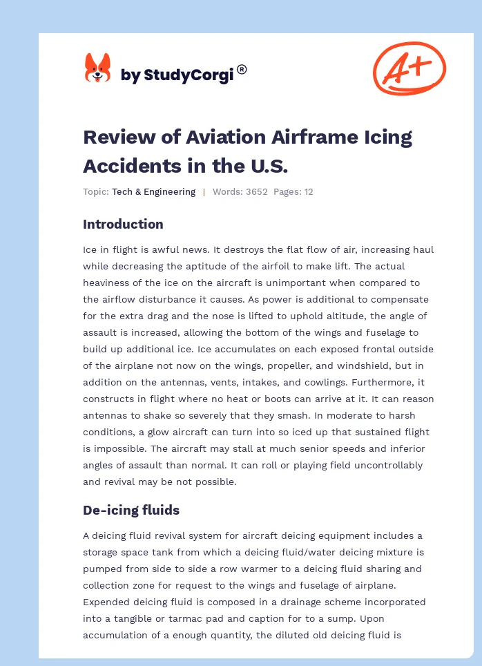 Review of Aviation Airframe Icing Accidents in the U.S.. Page 1