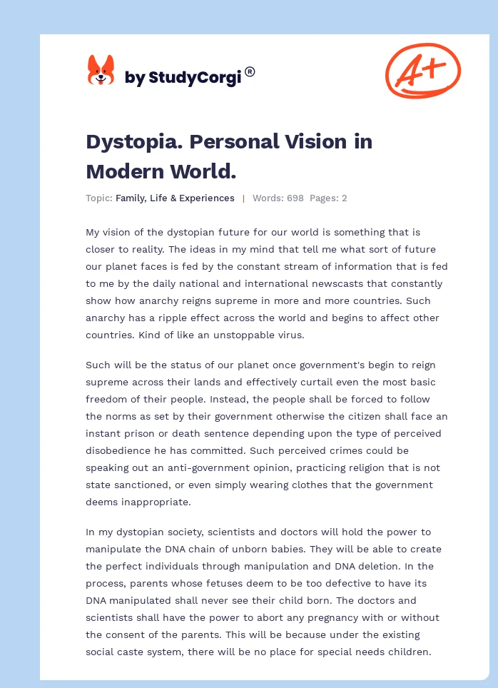 Dystopia. Personal Vision in Modern World.. Page 1