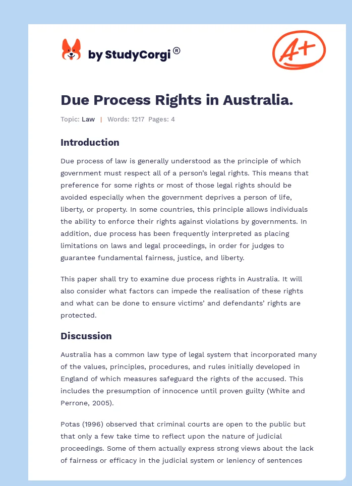 Due Process Rights in Australia.. Page 1