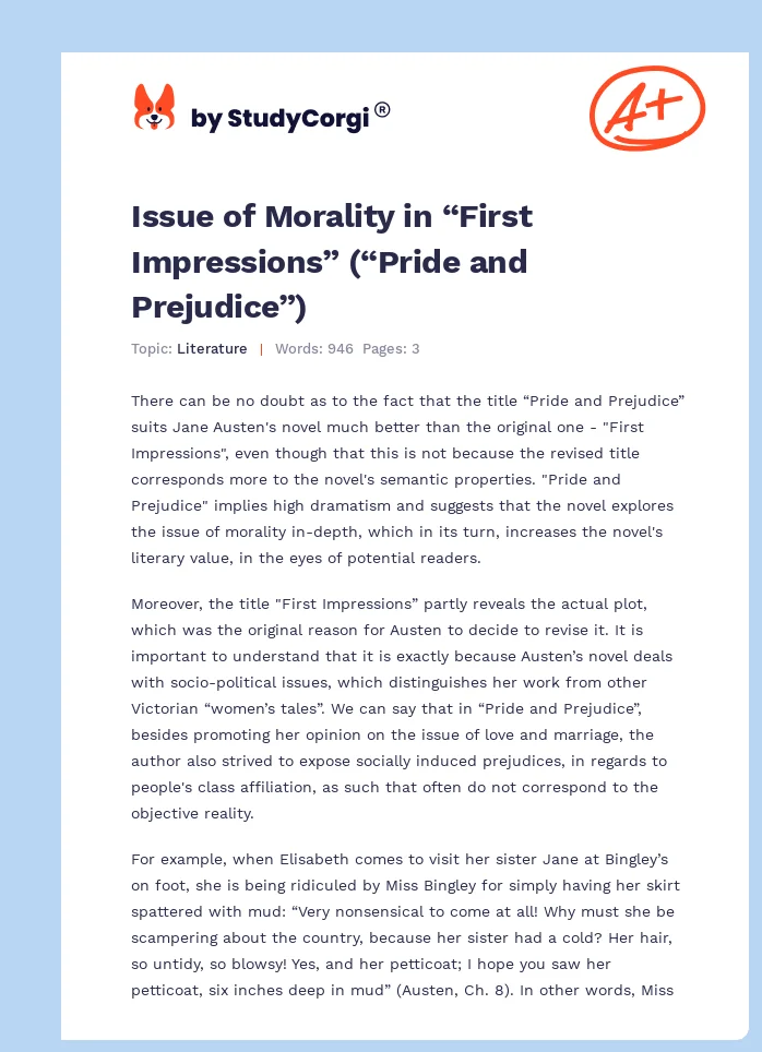 Issue of Morality in “First Impressions” (“Pride and Prejudice”). Page 1
