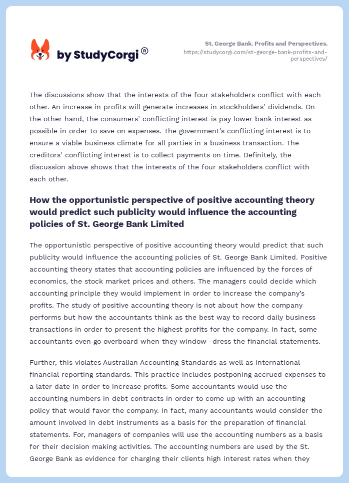 St. George Bank. Profits and Perspectives.. Page 2