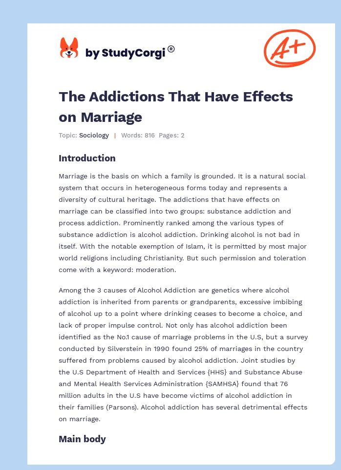 The Addictions That Have Effects on Marriage. Page 1