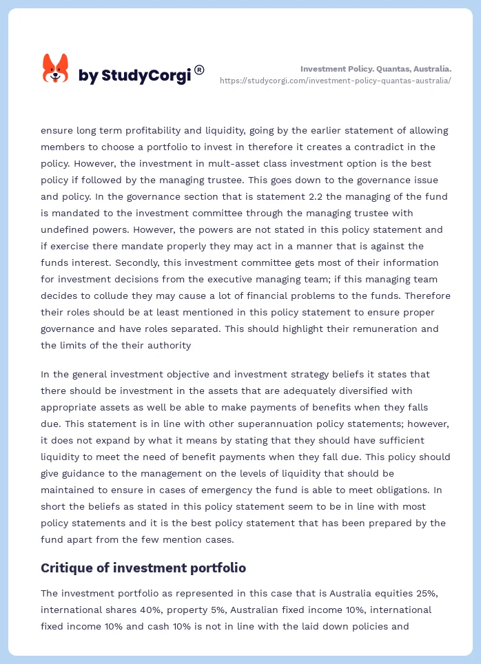 Investment Policy. Quantas, Australia.. Page 2
