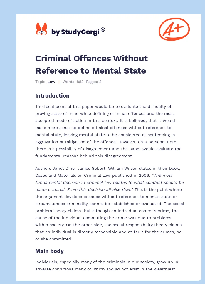 Criminal Offences Without Reference to Mental State. Page 1