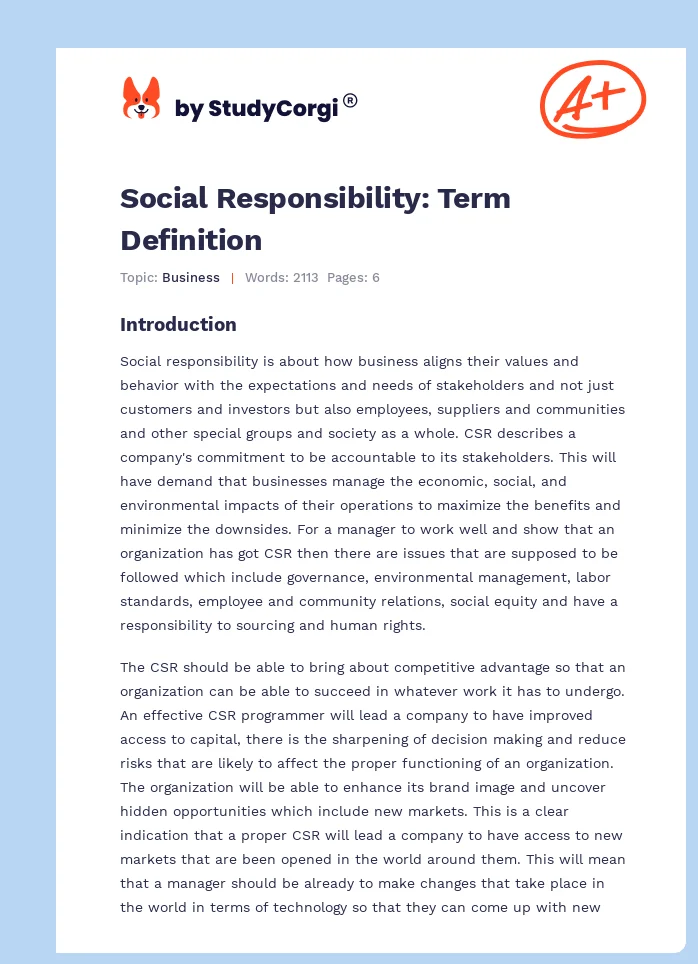 Social Responsibility: Term Definition. Page 1