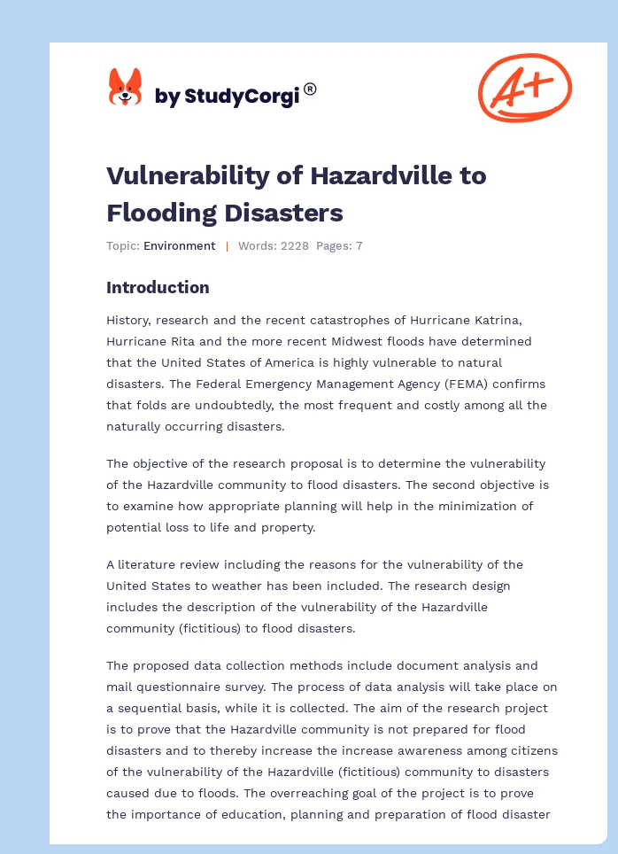 Vulnerability of Hazardville to Flooding Disasters. Page 1