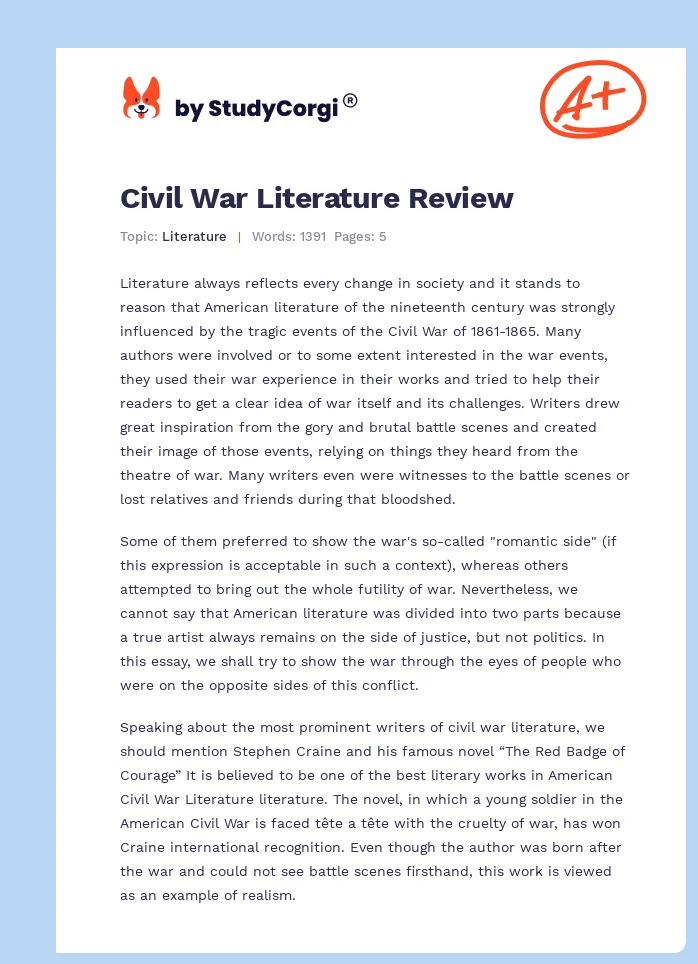 Civil War Literature Review. Page 1