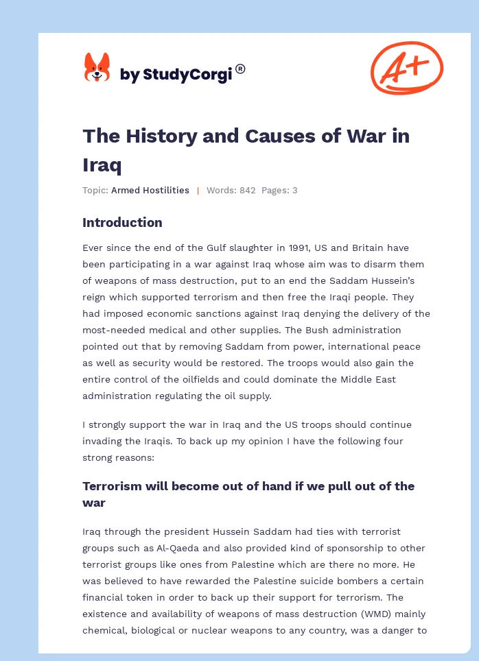 The History and Causes of War in Iraq. Page 1