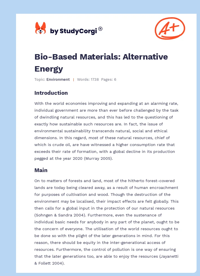 Bio-Based Materials: Alternative Energy. Page 1