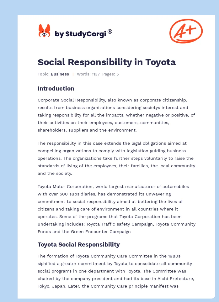 Social Responsibility in Toyota. Page 1