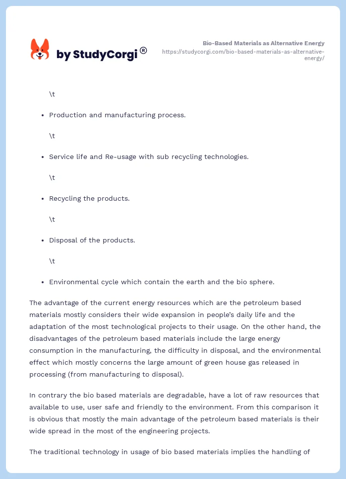 Bio-Based Materials as Alternative Energy. Page 2