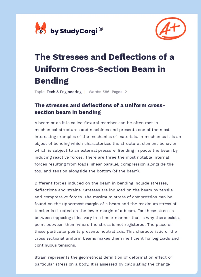 The Stresses and Deflections of a Uniform Cross-Section Beam in Bending. Page 1