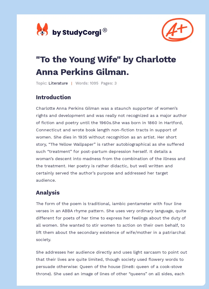 "To the Young Wife" by Charlotte Anna Perkins Gilman.. Page 1