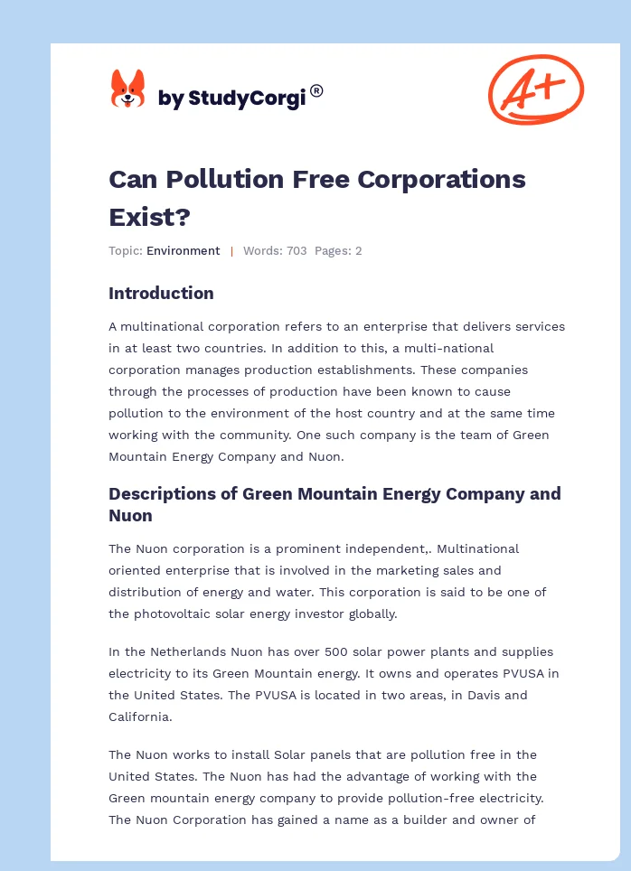 Can Pollution Free Corporations Exist?. Page 1
