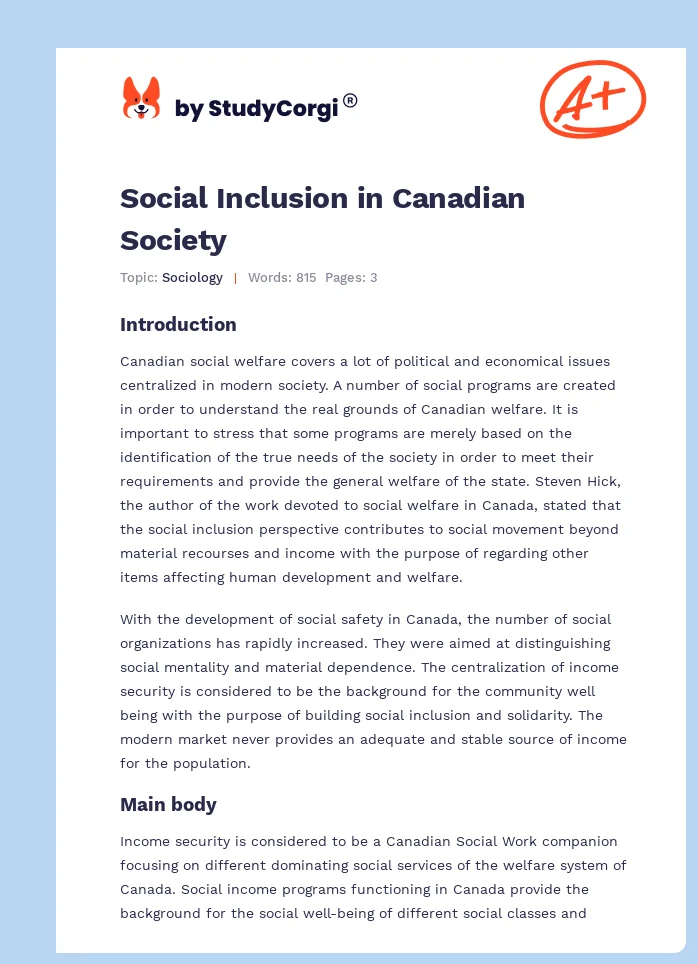 Social Inclusion in Canadian Society. Page 1