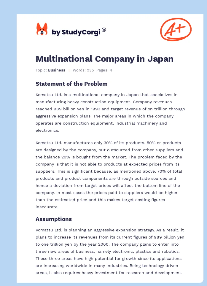 Multinational Company in Japan. Page 1