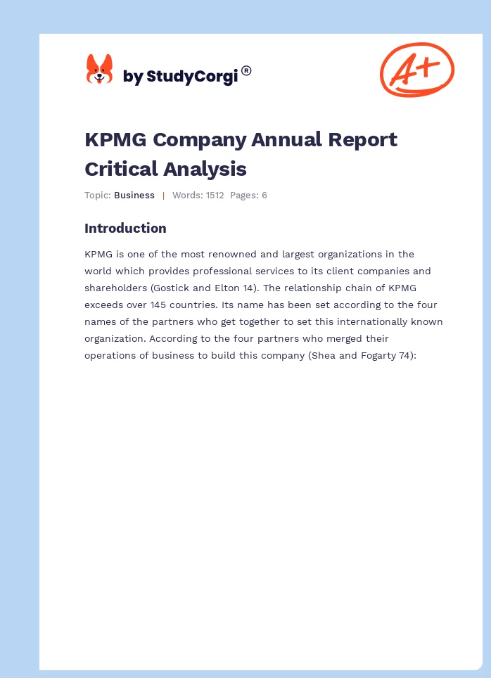 KPMG Company Annual Report Critical Analysis. Page 1
