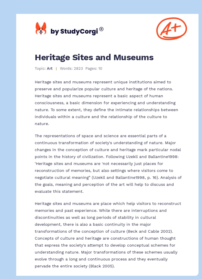 Heritage Sites and Museums. Page 1