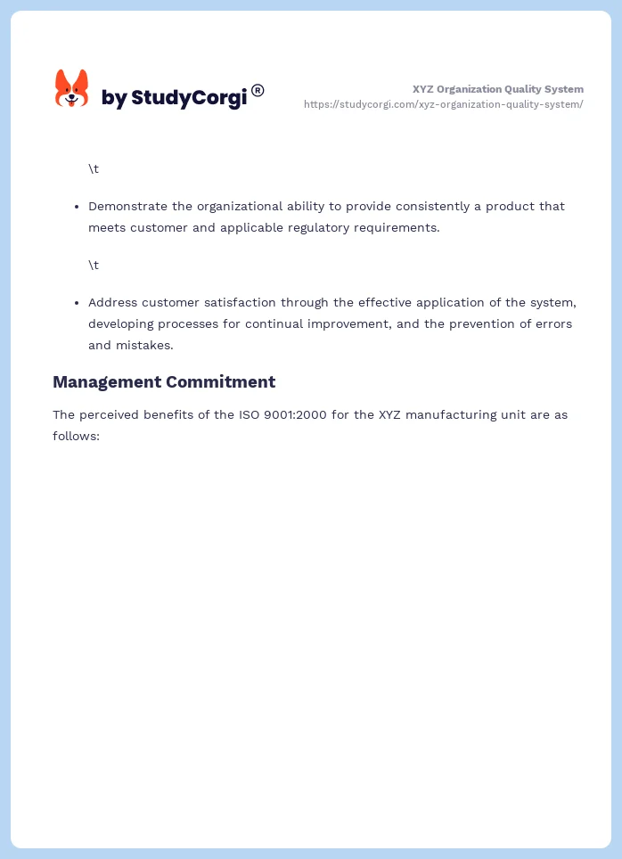 XYZ Organization Quality System. Page 2