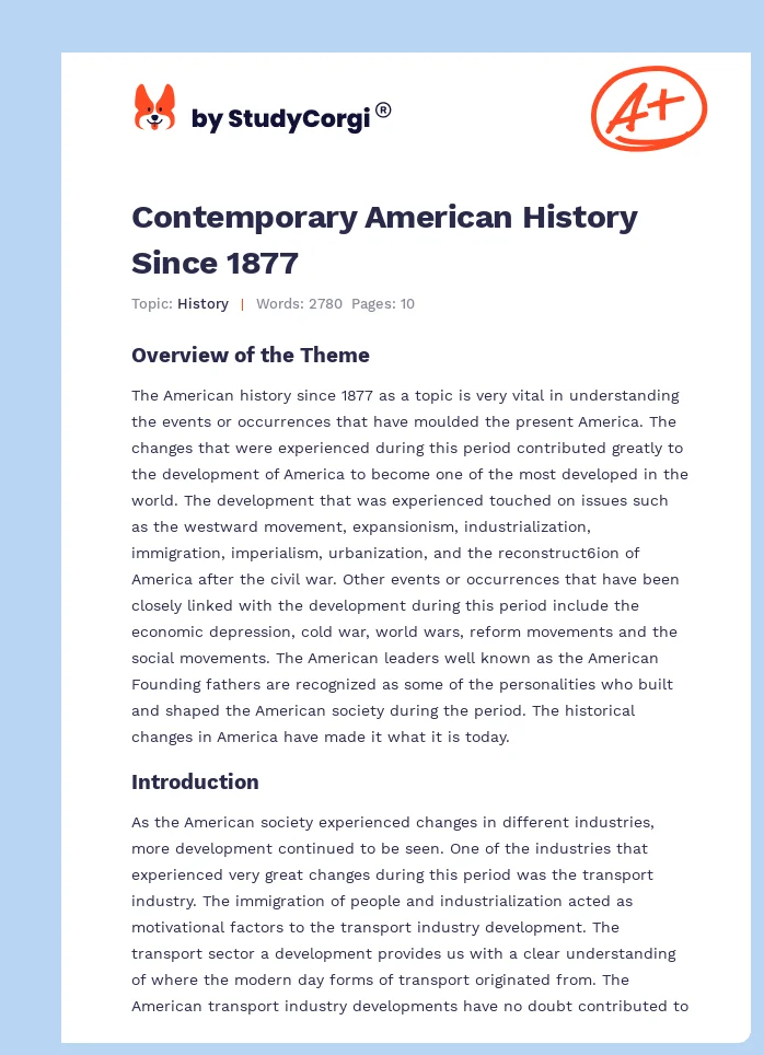 Contemporary American History Since 1877. Page 1