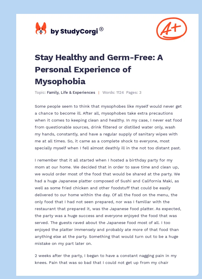 Stay Healthy and Germ-Free: A Personal Experience of Mysophobia. Page 1