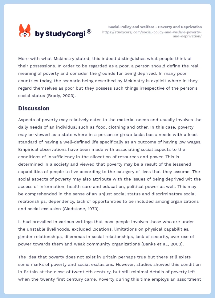 Social Policy and Welfare - Poverty and Deprivation. Page 2