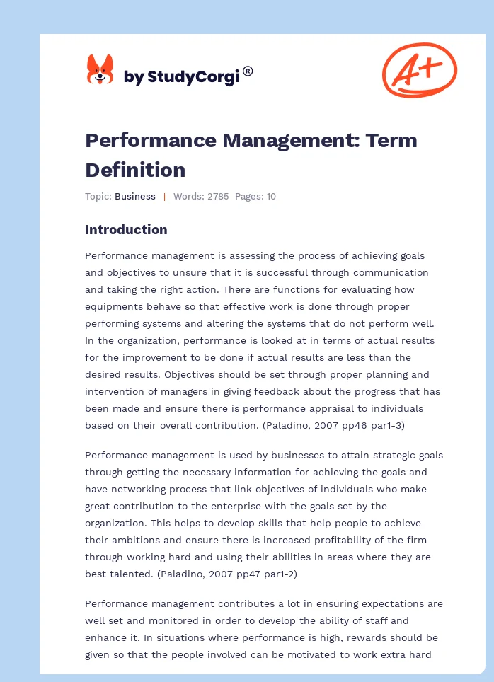 Performance Management: Term Definition. Page 1