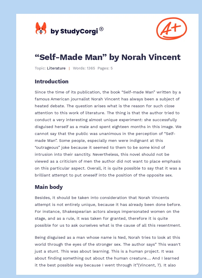 “Self-Made Man” by Norah Vincent. Page 1