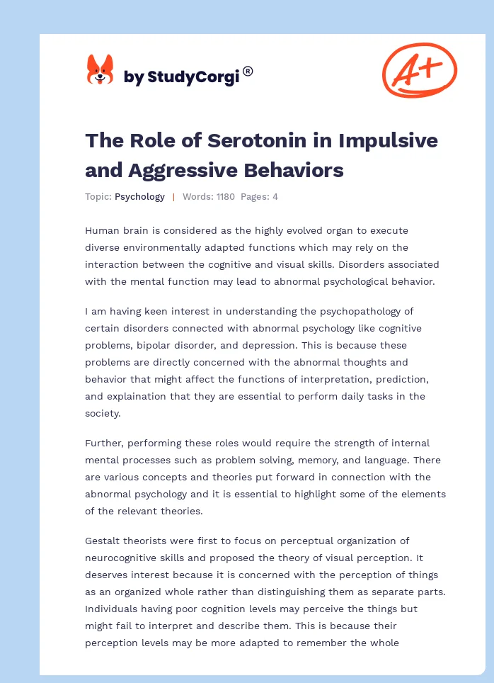 The Role of Serotonin in Impulsive and Aggressive Behaviors. Page 1