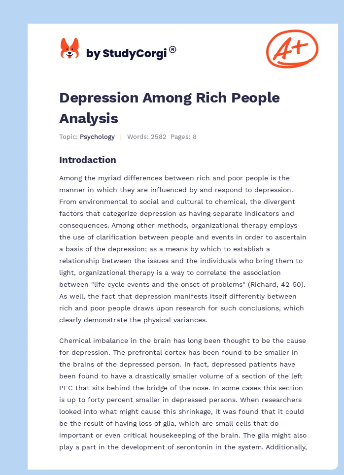 Depression Among Rich People Analysis. Page 1