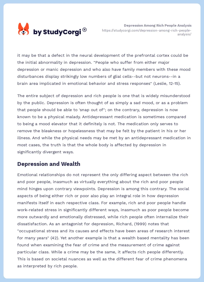 Depression Among Rich People Analysis. Page 2