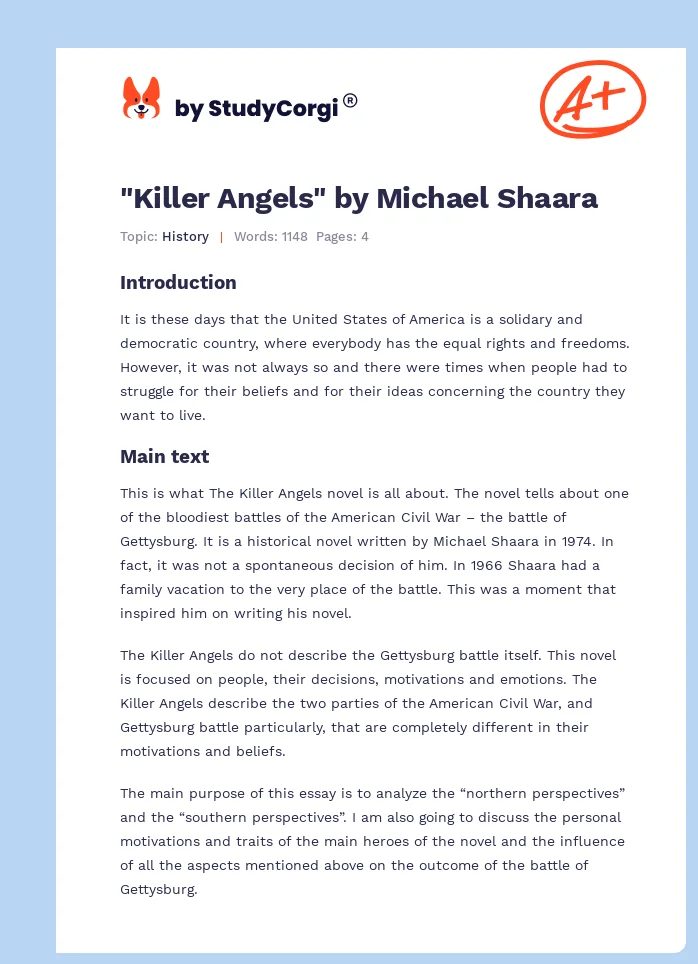 "Killer Angels" by Michael Shaara. Page 1
