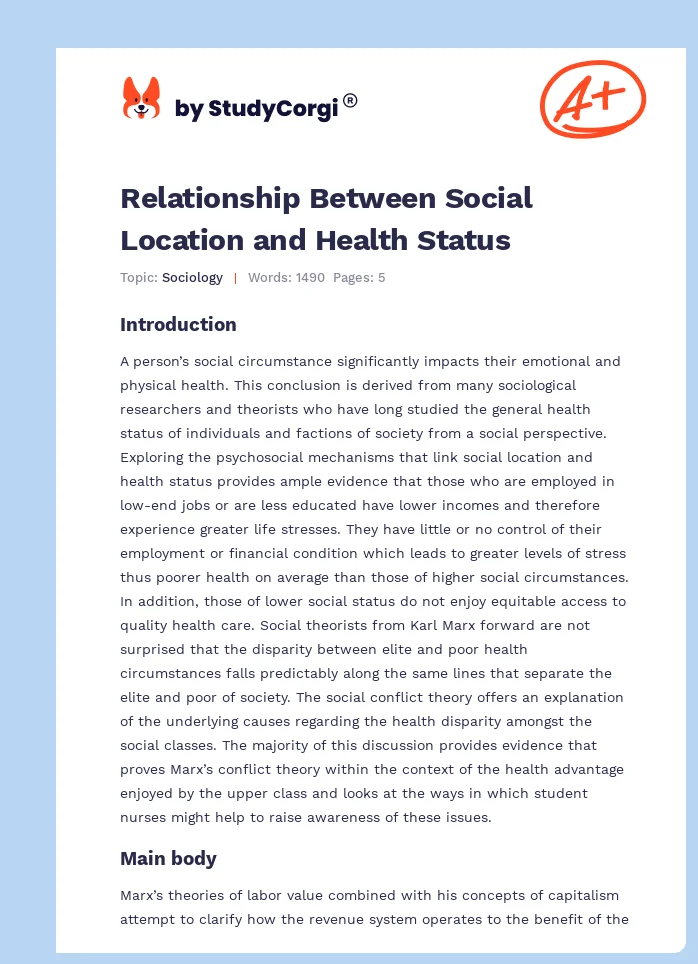 Relationship Between Social Location and Health Status. Page 1