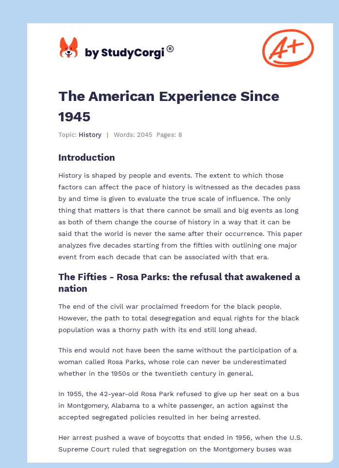 The American Experience Since 1945. Page 1