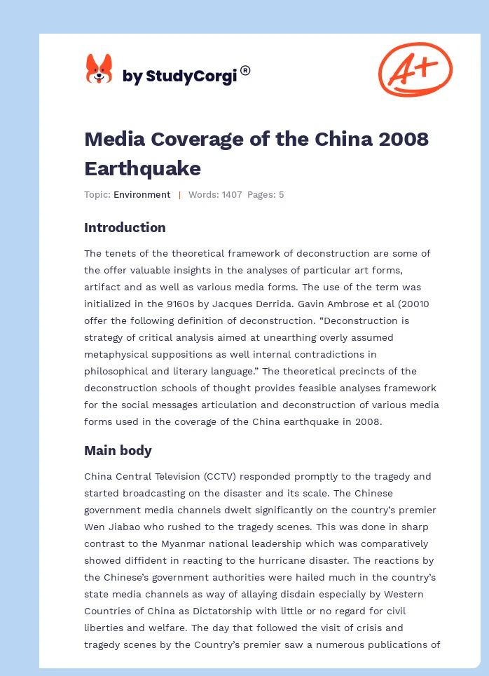 Media Coverage of the China 2008 Earthquake. Page 1