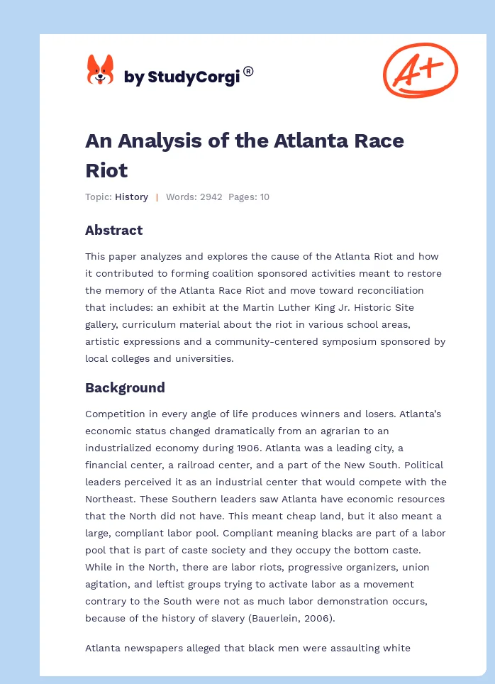 An Analysis of the Atlanta Race Riot. Page 1