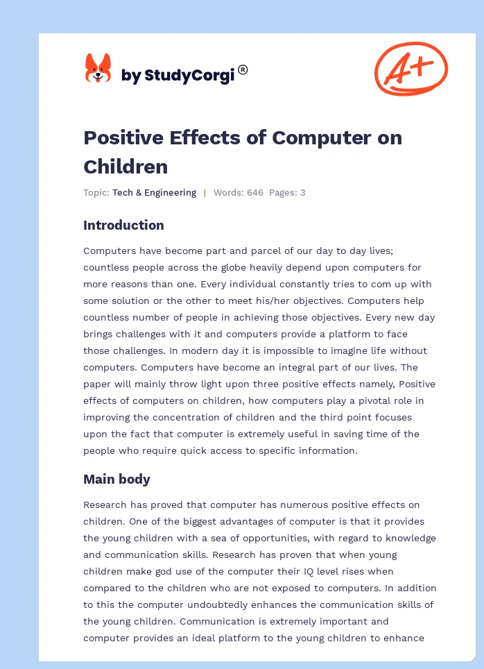 Positive Effects of Computer on Children. Page 1