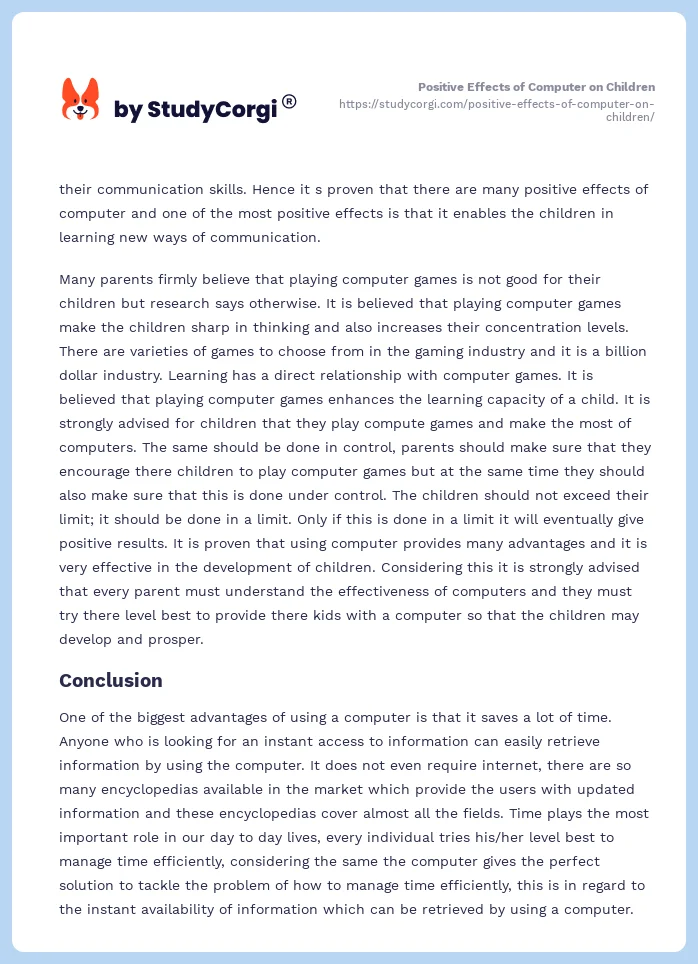 Positive Effects of Computer on Children. Page 2
