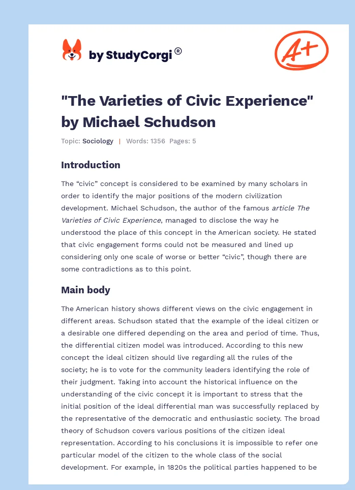 "The Varieties of Civic Experience" by Michael Schudson. Page 1