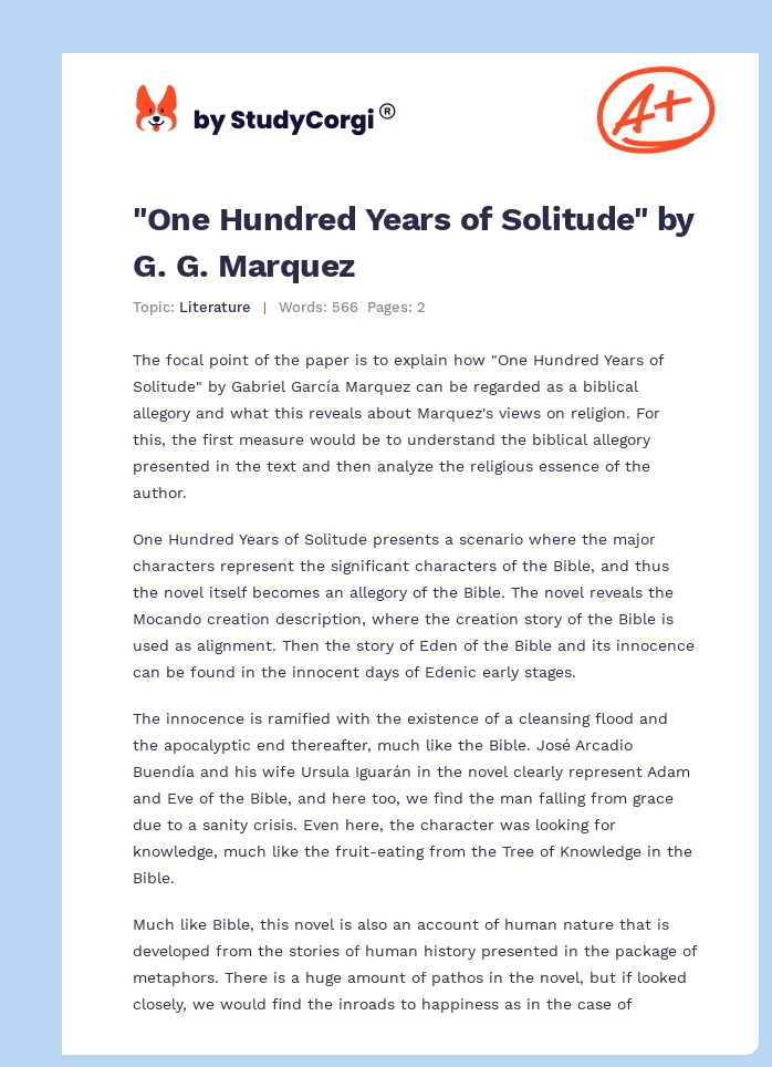 "One Hundred Years of Solitude" by G. G. Marquez. Page 1