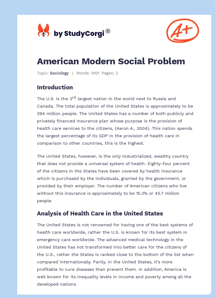 American Modern Social Problem. Page 1